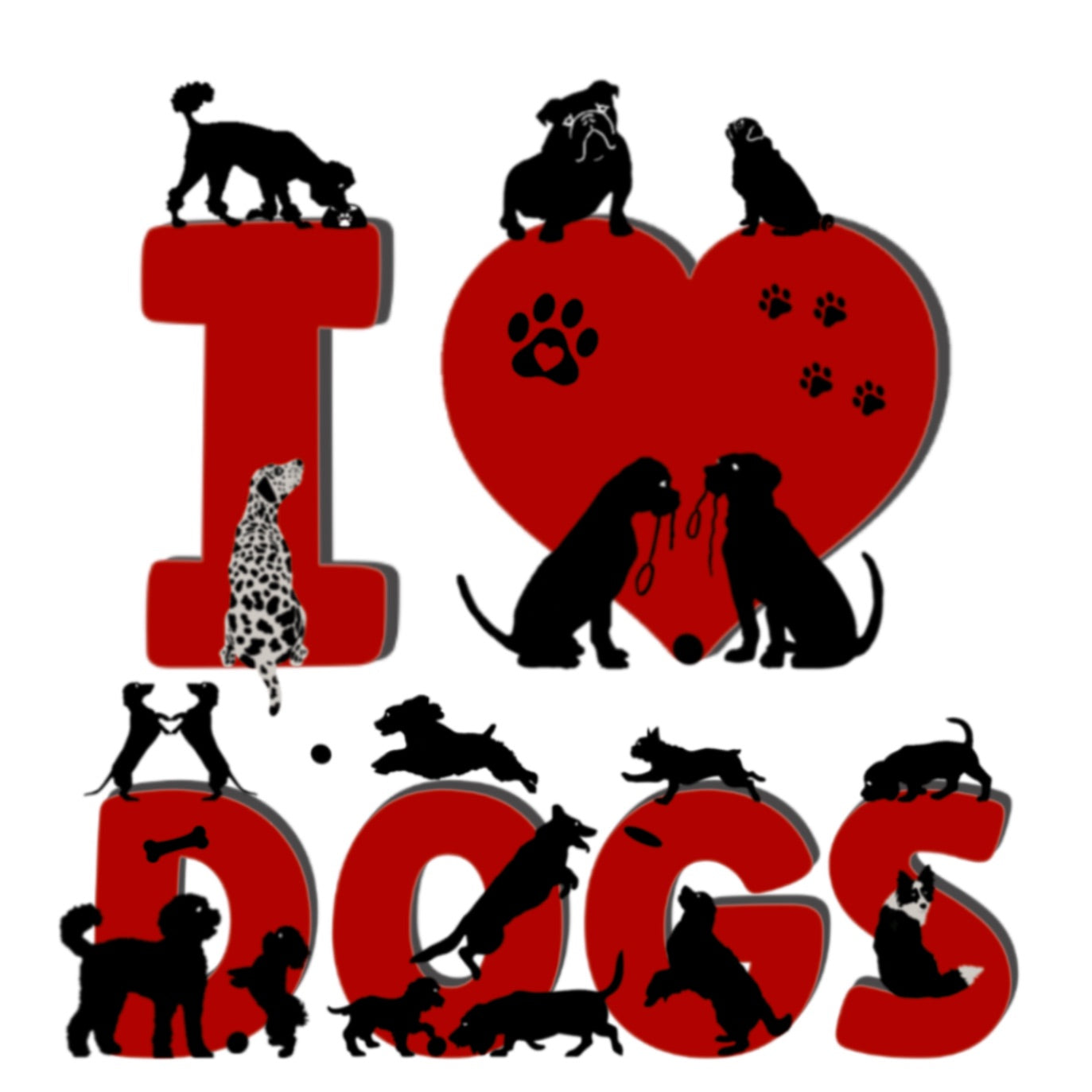 I Love Dogs Silhouette Art Square Personalised Coaster Gift Idea