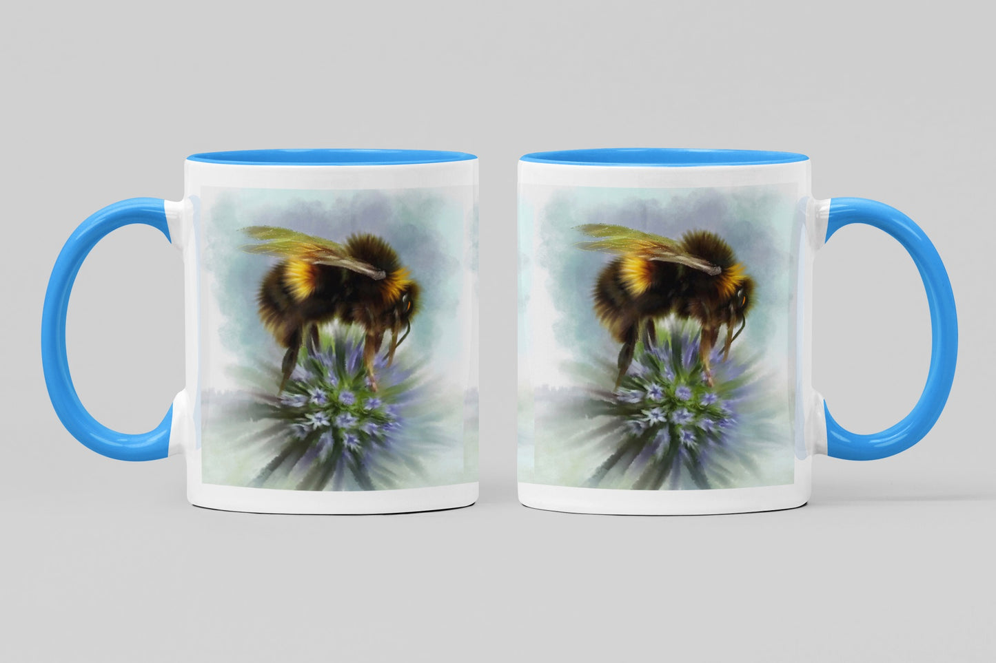 Bumble Bee Flower Floral Art with Purple Allium Personalised Ceramic Mug with Coordinating Colour Gift Idea