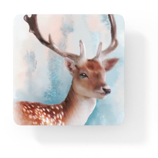 British Wildlife Art Deer Square Personalised Coaster Gift Idea