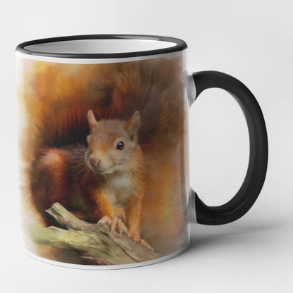 British Wildlife Art Squirrel Personalised Ceramic Mug with Coordinating Colour Gift Idea