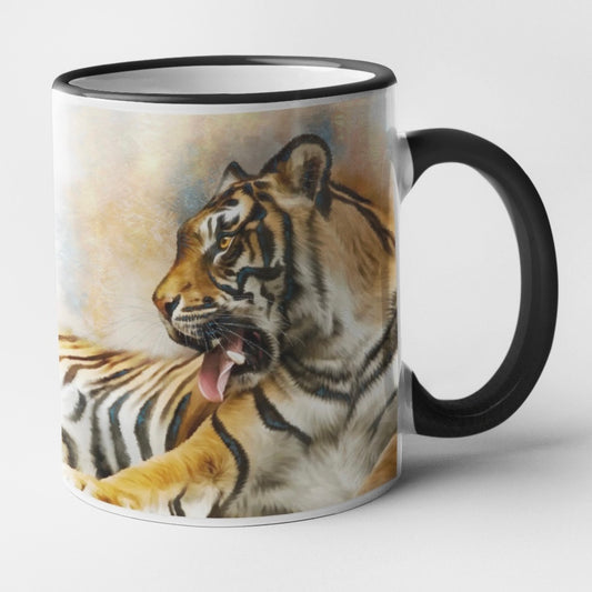 Wildlife Wild Animal Art Sitting Tiger Personalised Ceramic Mug with Coordinating Colour Gift Idea