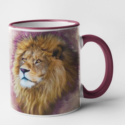 Wildlife Wild Animal Art Lion Personalised Ceramic Mug with Coordinating Colour Gift Idea