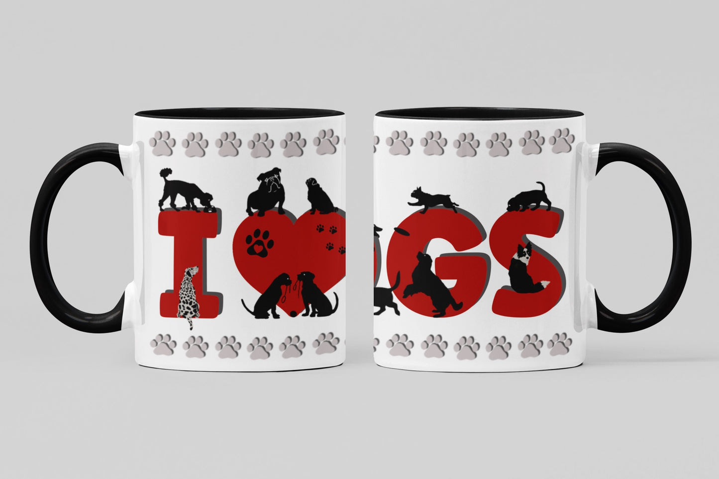 I Love Dogs Silhouette Collection Art Personalised Ceramic Mug Gift Idea