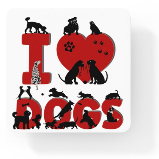 I Love Dogs Silhouette Art Square Personalised Coaster Gift Idea