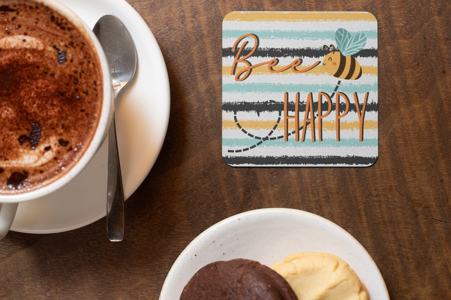Be Happy - Stripy Comic Collection Art Square Personalised Coaster Gift Idea