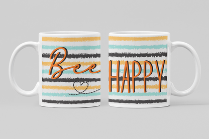 Bee Happy - Stripy Comic Collection Art Personalised Ceramic Mug Gift Idea