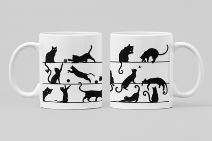 Playful Cats Silhouette Collection Art Personalised Ceramic Mug Gift Idea