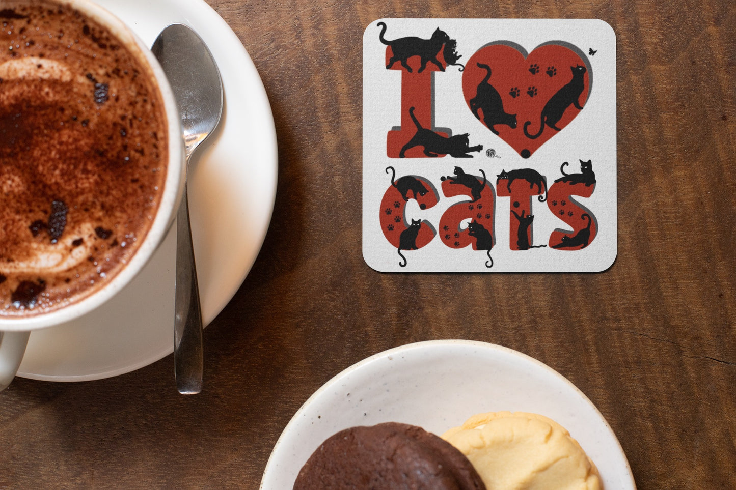 I Love Cats Silhouette Collection Art Square Personalised Coaster Gift Idea