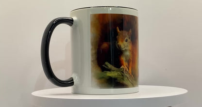British Wildlife Art Squirrel Personalised Ceramic Mug with Coordinating Colour Gift Idea