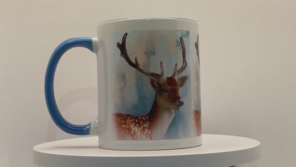 British Wildlife Art Deer Personalised Ceramic Mug with Coordinating Colour Gift Idea