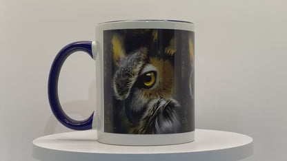 British Wildlife Art Owl Personalised Ceramic Mug Gift with Coordinating Colour Gift Idea