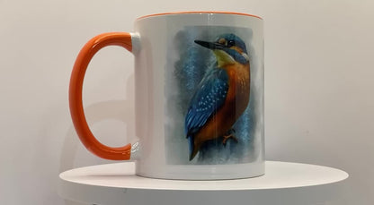 British Wildlife Art Kingfisher Personalised Ceramic Mug with Coordinating Colour Gift Idea
