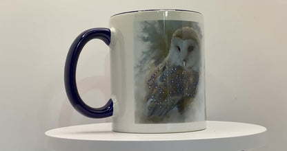 British Wildlife Art Barn Owl Personalised Ceramic Mug with Coordinating Colour Gift Idea