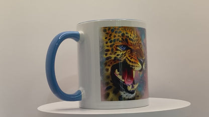 Wildlife Wild Animal Art Leopard Personalised Ceramic Mug with Coordinating Colour Gift Idea