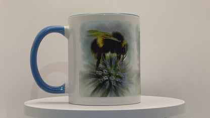 Bumble Bee Flower Floral Art with Purple Allium Personalised Ceramic Mug with Coordinating Colour Gift Idea