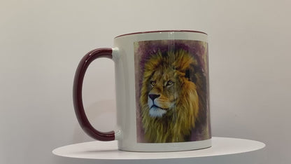 Wildlife Wild Animal Art Lion Personalised Ceramic Mug with Coordinating Colour Gift Idea