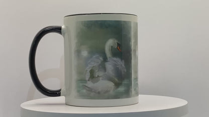 British Wildlife Art Swan Personalised Ceramic Mug with Coordinating Colour Gift Idea