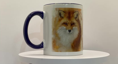 British Wildlife Art Fox Personalised Ceramic Mug with Coordinating Colour Gift Idea
