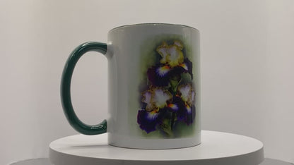 Flower Floral Art Iris Personalised Ceramic Mug with Coordinating Colour Gift Idea