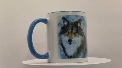 Wildlife Wild Animal Art Wolf Personalised Ceramic Mug with Coordinating Colour Gift Idea
