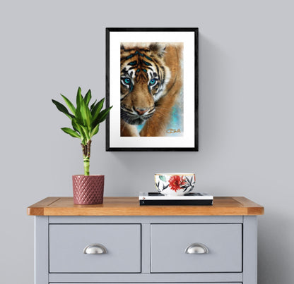 Wildlife Wild Animal Art Tiger Framed Print 14" x 11" (Matte Black or White Frame) Gift Idea