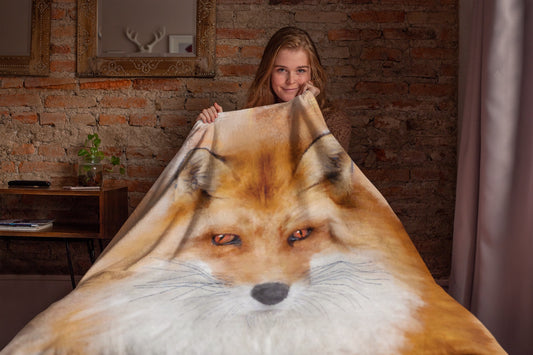 British Wildlife Art Fox Premium Blanket Throw Gift Idea 200 x 150 cm / 60" x 80"