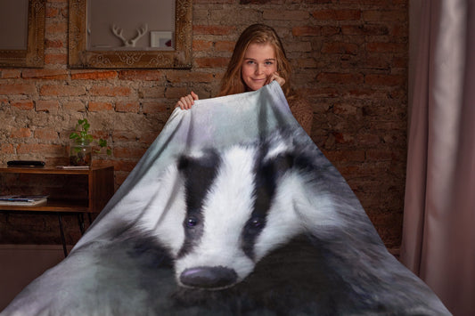 British Wildlife Art Badger Premium Blanket Throw Gift Idea 200 x 150 cm / 60" x 80"