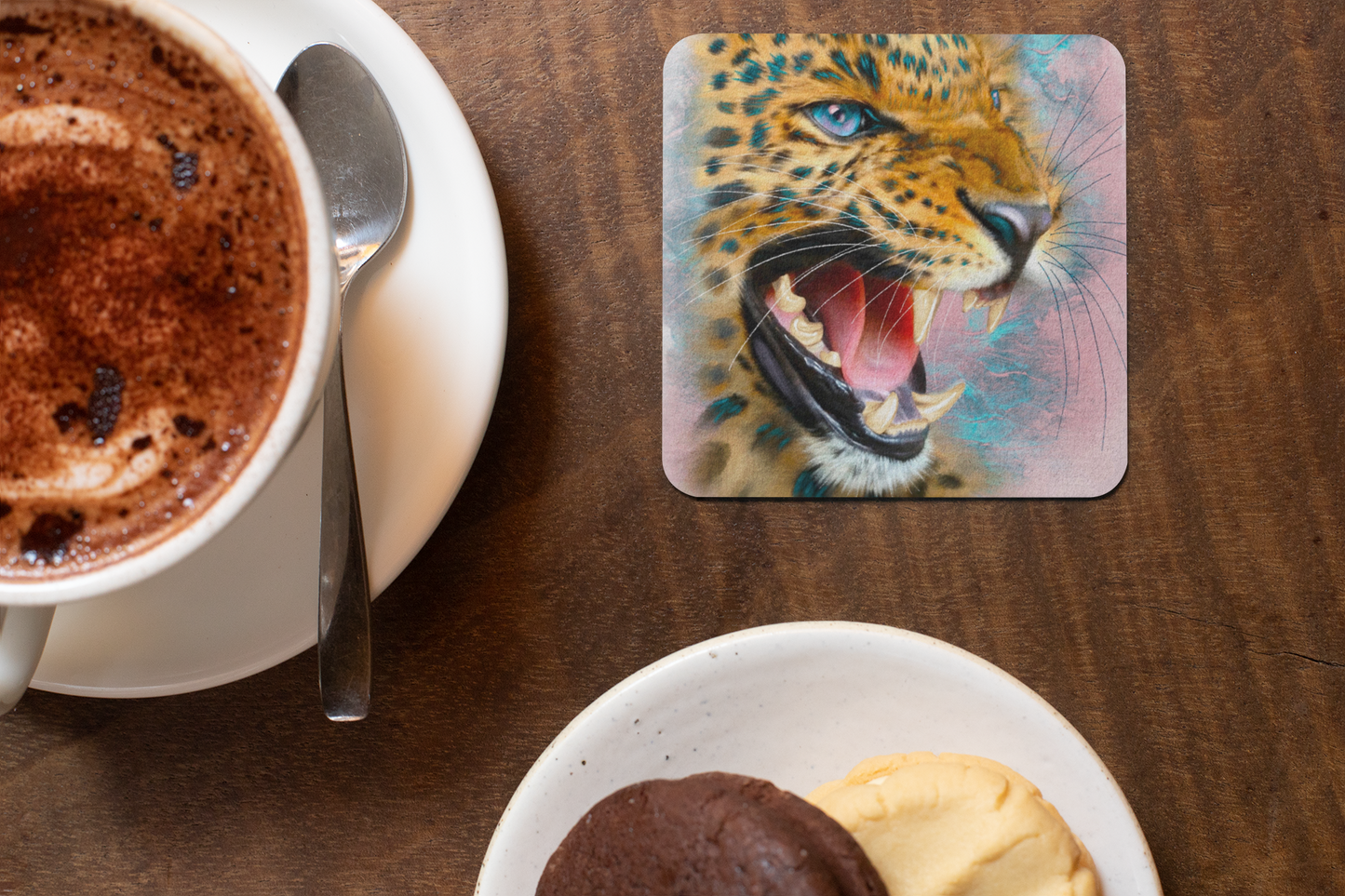 Wildlife Wild Animal Art Leopard Square Personalised Coaster Gift Idea