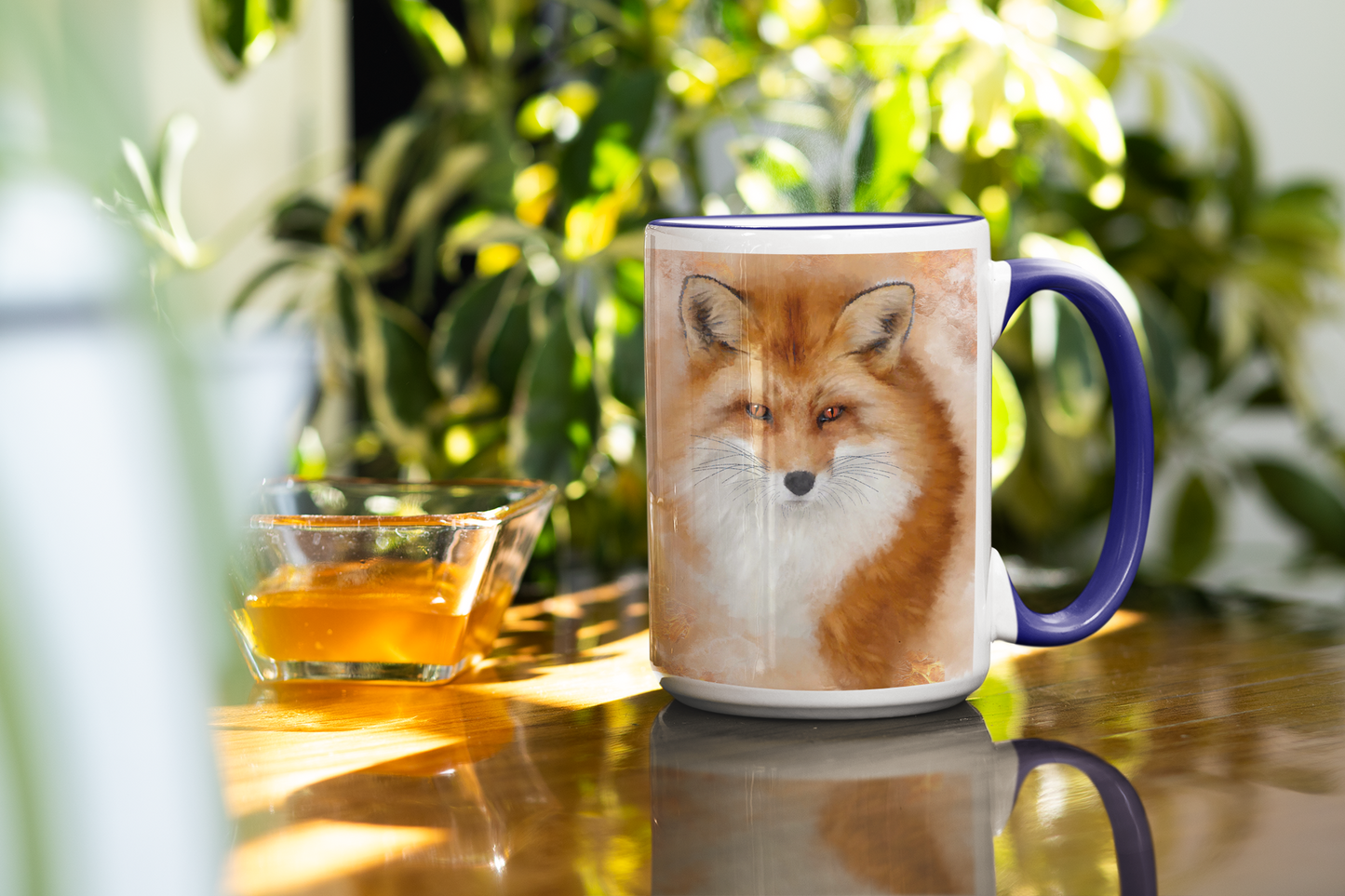 British Wildlife Art Fox Personalised Ceramic Mug with Coordinating Colour Gift Idea
