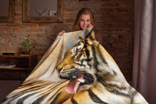 Wildlife Wild Animal Art Sitting Tiger Premium Blanket Throw Gift Idea 200 x 150 cm / 60" x 80"