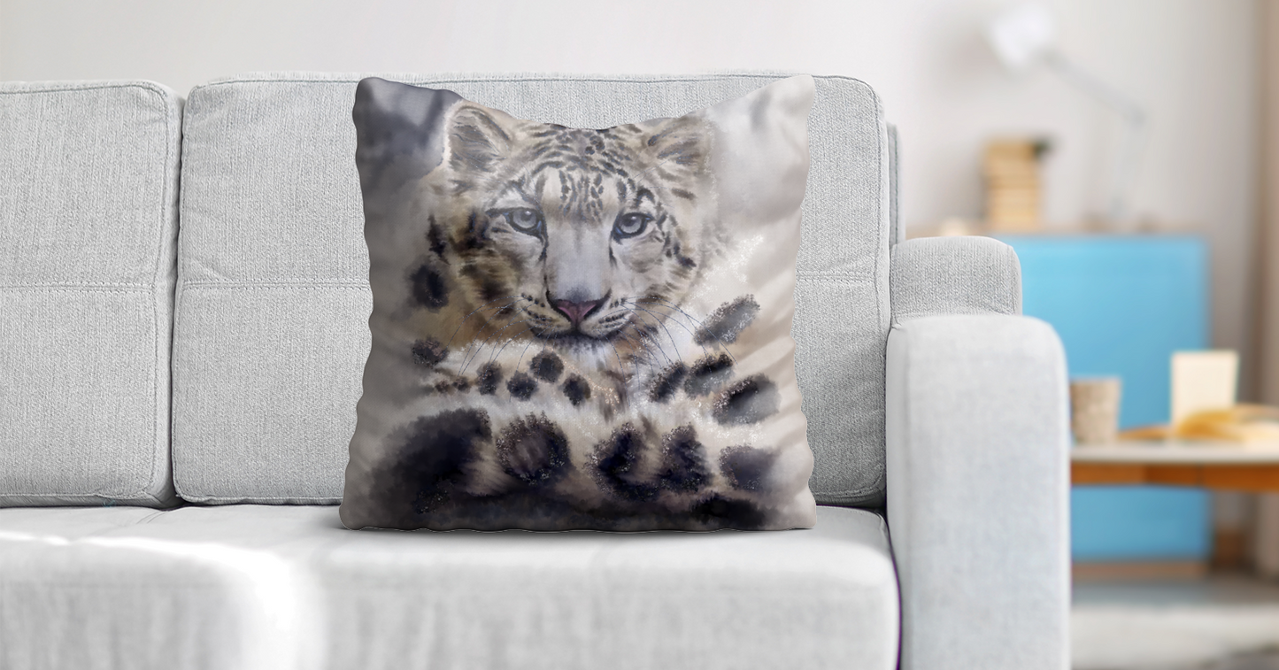 Wildlife Wild Animal Art Snow Leopard Premium Square Cushion Gift Idea 40x40cm