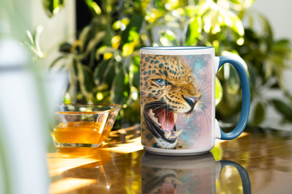 Wildlife Wild Animal Art Leopard Personalised Ceramic Mug with Coordinating Colour Gift Idea