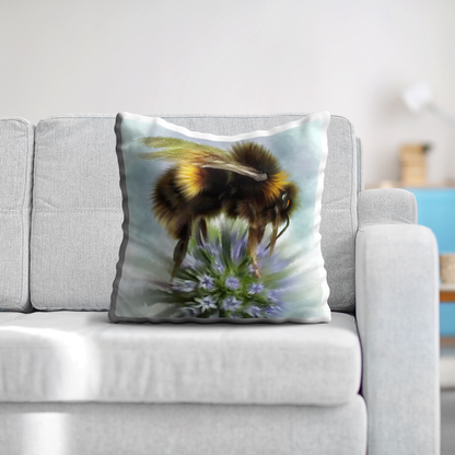 Bumble Bee Flower Floral Art with Purple Allium Premium Square Cushion Gift Idea 40x40cm