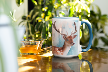 British Wildlife Art Deer Personalised Ceramic Mug with Coordinating Colour Gift Idea