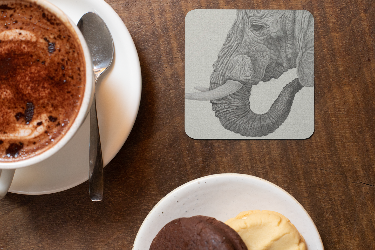 Wildlife Wild Animal Art Elephant Drawing Square Personalised Coaster Gift Idea