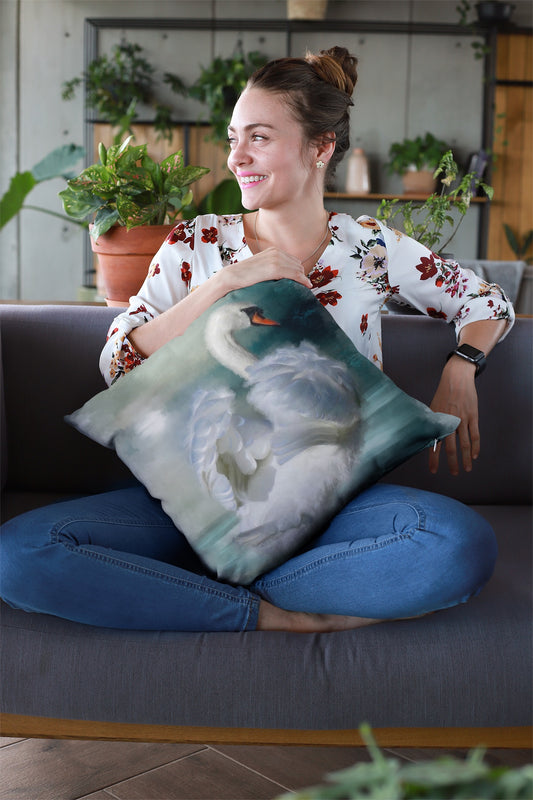 British Wildlife Art Swan Premium Square Cushion Gift Idea 60x60cm