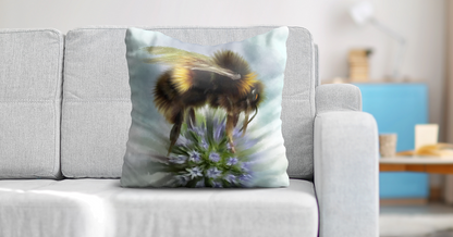 Bumble Bee Flower Floral Art with Purple Allium Premium Square Cushion Gift Idea 40x40cm