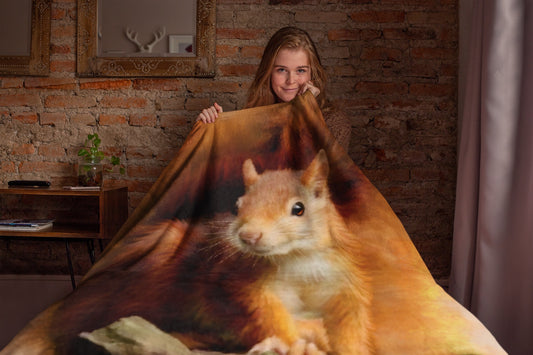 British Wildlife Art Squirrel Premium Blanket Throw Gift Idea 150 x 100 cm / 40" x 60"