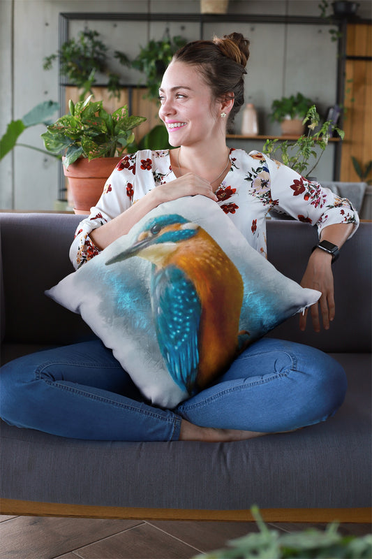 British Wildlife Art Kingfisher Premium Square Cushion Gift Idea 60x60cm