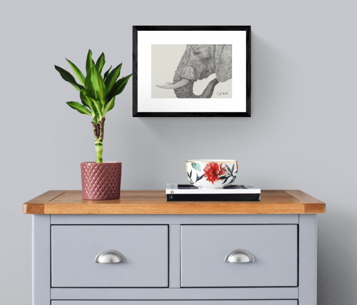 Wildlife Wild Animal Art Elephant Framed Print Gift Idea 14" x 11" (Matte Black or White Frame)