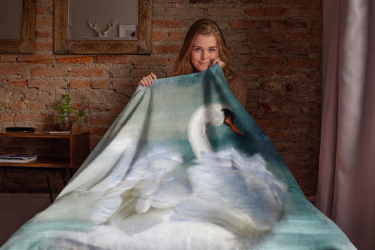 British Wildlife Art Swan Premium Blanket Throw Gift Idea 200 x 150 cm / 60" x 80"