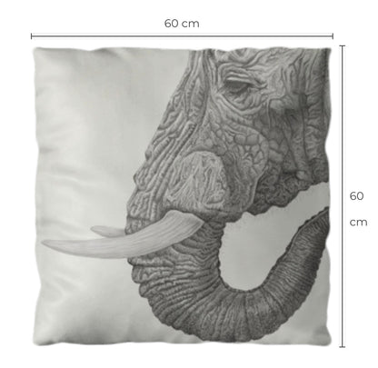 Wildlife Wild Animal Art Elephant Pencil Drawing Premium Square Cushion Gift Idea 60x60cm