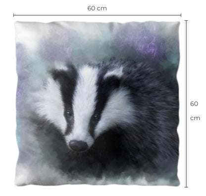 British Wildlife Art Badger Premium Square Cushion Gift Idea 60x60cm
