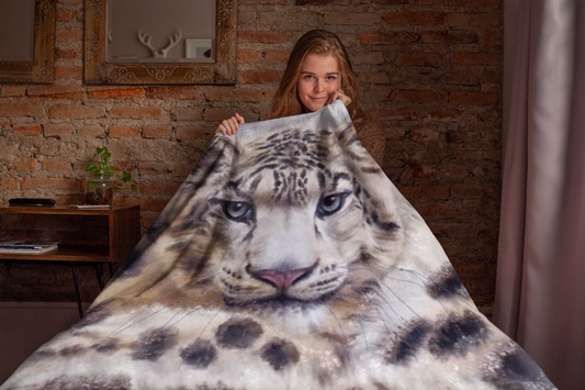 Wildlife Wild Animal Art Snow Leopard Premium Blanket Throw Gift Idea 150 x 100 cm / 40" x 60"