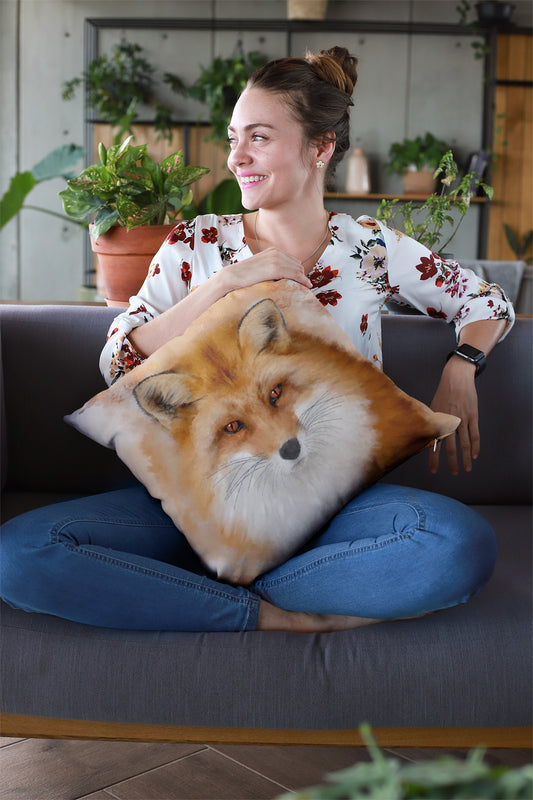 British Wildlife Art Fox Premium Square Cushion Gift Idea 60x60cm
