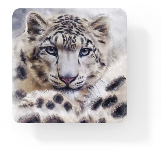 Wildlife Wild Animal Art Snow Leopard Square Personalised Coaster Gift Idea