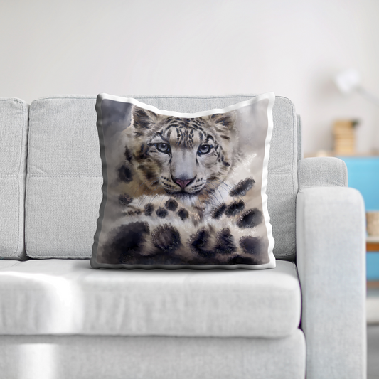 Wildlife Wild Animal Art Snow Leopard Premium Square Cushion Gift Idea 60x60cm