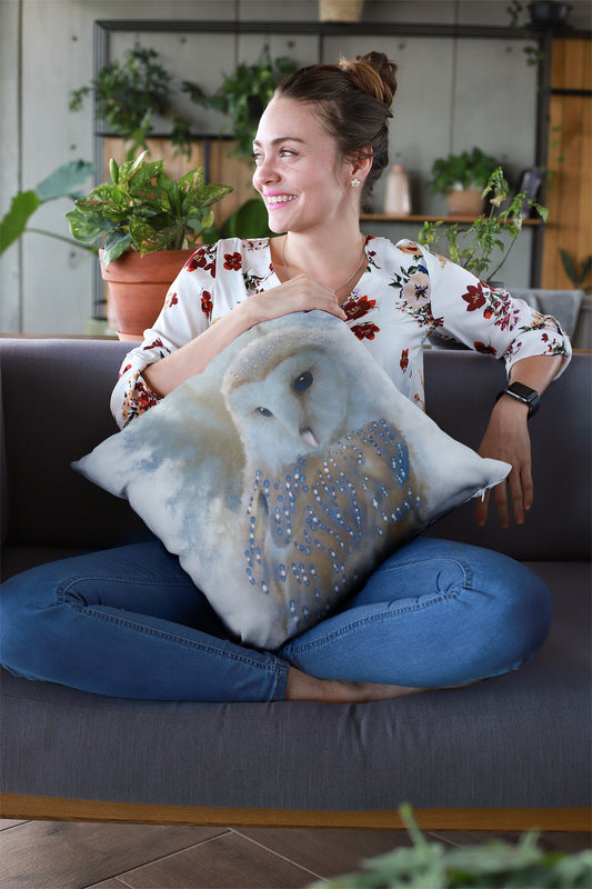 British Wildlife Art Barn Owl Premium Square Cushion Gift Idea 40x40cm