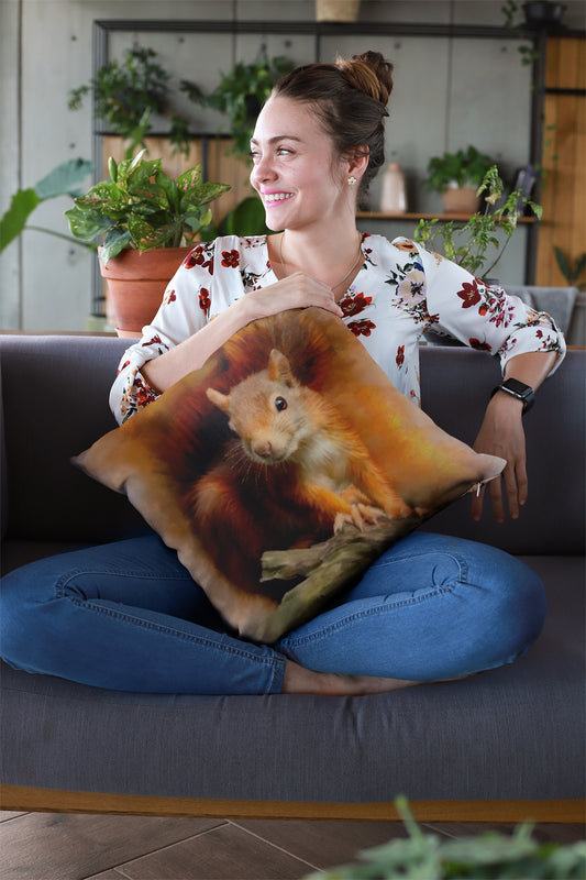 British Wildlife Art Squirrel Premium Square Cushion Gift Idea 40x40cm