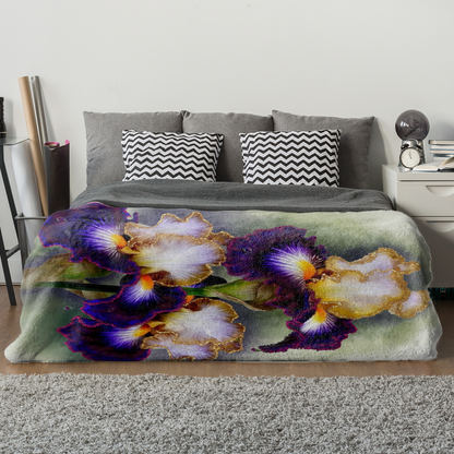 Flower Floral Art Purple Gold Iris Premium Blanket Throw Gift Idea 150 x 100 cm / 40" x 60"